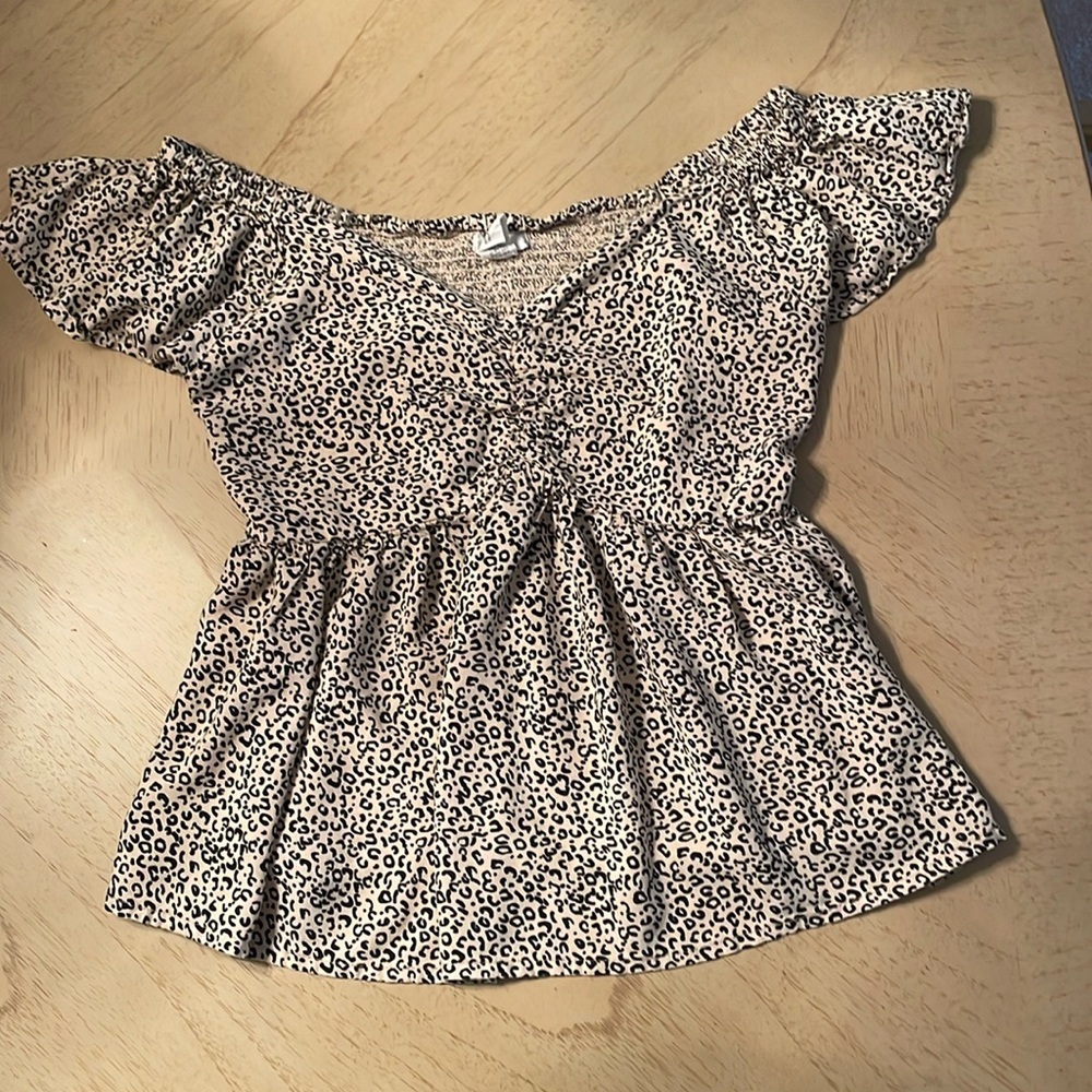 Y2K Japna Cheetah Print Babydoll Cropped cinched Blouse - Size M